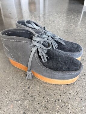 Clark’s Blue/Gray Suede & Wool Platform Ankle Boots